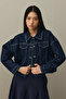 Oversize Short Denim Jacket Dark Blue - 2