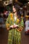 Green Color Floral Pattern Half Button Detailed Bohemian Dress - 7