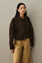 Oversize Short Denim Jacket Brown - 6