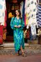 Blue Color Geometric Patterned Button Detailed Bohemian Dress