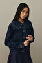 Round Neck Denim Jacket Dark Blue - 2