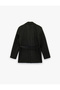 Wide Collar Belted Buttoned Pocket Detailed Striped Blazer Jacket - 4