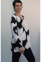 Black and White Ecru Floral Print Front Gathered Long Sleeve Combed Viscose T-Shirt - 5