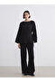 Black Double-Breasted Collar Textured Women's Kimono - 4