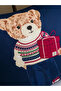 Navy Blue Bear Teddy Printed Double Duvet Cover Set - 4