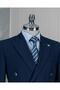 Italian Style Slim Fit Double Breasted Pointed Collar Men's Jacket Navy Blue T13649 - 2