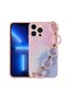 iPhone 12 Pro Compatible Glitter Patterned Shrp Elsa Silicone Case with Hand Strap-Pink