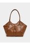 Women Brown Tote Bag with Pleated Detail - 2
