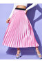 Satin Pink Pleated A-Line Midi Skirt - 2