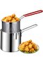 Small Deep Frying Pot with Strainer Basket - 1200ml Stainless Steel Pan with Handle