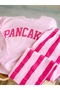 Girl's New Season Pancake Printed Canvas Jogger Sweatshirt - Tracksuit Bottom Top Set Pink Color - 3