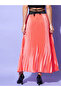 Satin Pink Pleated A-Line Midi Skirt - 6