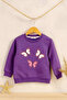 Thick Winter Fleece-Lined Girl's Sweatshirt with Butterfly Embroidery - 2