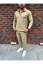 Vertical Striped Ottoman Fabric Zipper Detailed Men's Tracksuit Set