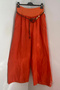 Women's Orange Italian Rope Belted Wide Leg Linen Trousers - 2
