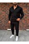 Vertical Striped Ottoman Fabric Zipper Detailed Men's Tracksuit Set
