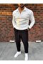 Vertical Striped Ottoman Fabric Zipper Detailed Men's Tracksuit Set - 2