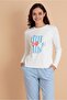 Women's Pajama Set – Long Sleeve White Top and Blue Pants |   Comfortable and Stylish Home Wear