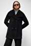 Mendil Collar Double Breasted Wide Cut Coat Black 3129 - 3
