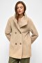 Mendil Collar Double Breasted Wide Cut Coat Dark Beige 3129 - 5