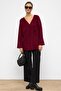 Lace-Up Closure Soft Knitwear Cardigan Bordo 8269