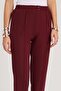 Women's Relax Fit Comfortable Cut High Waist Straight Leg Elastic Waistband Burgundy Trousers - 3