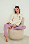 Dried Rose Heart Embroidery Knitted Interlock Pajama Set25226009 - 2