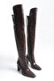Women's Over-The-Knee Side Zipper Heeled Crocodile Boots Mara Brown - 4