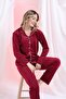 Burgundy Front Buttoned Velvet Winter Women's Pajama Set - 3