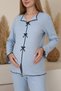 Pregnant and Postpartum Women's Long Sleeve Soft Fabric Bow Tie Waist Adjustable Pajama Set - 2