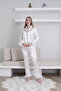 Women's Ecru Satin Special Design Feathered Pajama Set - 4