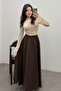 Women's Brown Elastic Waist Scuba Flared Skirt - 5