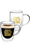 Set of 2 - Borosilicate Double Wall Habibi Come to Dubai Printed Glass Cup, 350ml