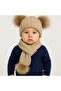 Beige Pompon Knitwear Scarf Beanie Set