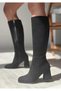Black Suede Daily Thick Heeled Women's Boots - 4
