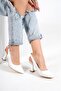 White Women's Open Back Pointed Toe 7 cm Heeled Sandals Shoes Wsb0448 - 3