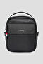 Men's black long strap leather handbag