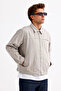 Men's Beige Oversize Zippered Denim Jacket - 3