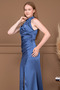 Satin Halter Neck Tie-Detail Long Evening Dress - Indigo Blue - 3