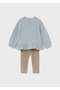 1-4 Years Old Baby Girl Two-Piece Set – Blue Sweatshirt with Dog Pattern and Brown Velvet Skinny Leggings - 2