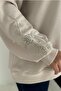 Beige Bead and Sequin Embroidered 100% Cotton Sweatshirt - 3