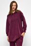 Hooded Zipper Accessory Sweat Pants Loose Modal Set Bordo 9382-Tk - 2