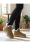 Genuine Suede Leather Camel Color Women's Boots with Fur Inside - 7