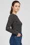 Women's Striped Long Sleeve Basic Body Fit Bodysuit Four Seasons Lycra Stretchy Fabric - Women's Bodysuit - 3