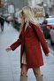 Women's Red Cashmere Coat Single Button Pocket Stylish Casual Outerwear - 2