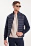 Men's relaxed fit comfortable cut quilted sleeves knit double pocket warm navy blue jacket - 2