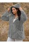 Women's Large Size Long Sleeve Pocket Hooded Zippered Plush Cardigan Jacket - 3