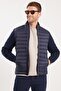Men's relaxed fit comfortable cut quilted sleeves knit double pocket warm navy blue jacket