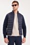 Men's relaxed fit comfortable cut quilted sleeves knit double pocket warm navy blue jacket - 4