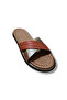 Women's Red Bronze Genuine Leather Cross Strap Slippers - 3